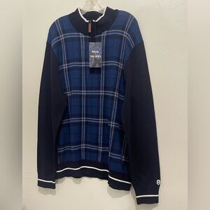 FootJoy x Todd Snyder Sz XXL 1/4 Zip Navy Plaid Sweater Cotton Cashmere Golf NWT